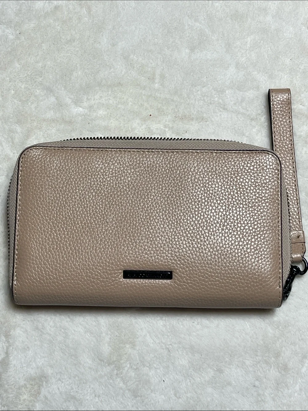 Rebecca Minkoff Regan Taupe Pebbled Leather Wristlet Wallet